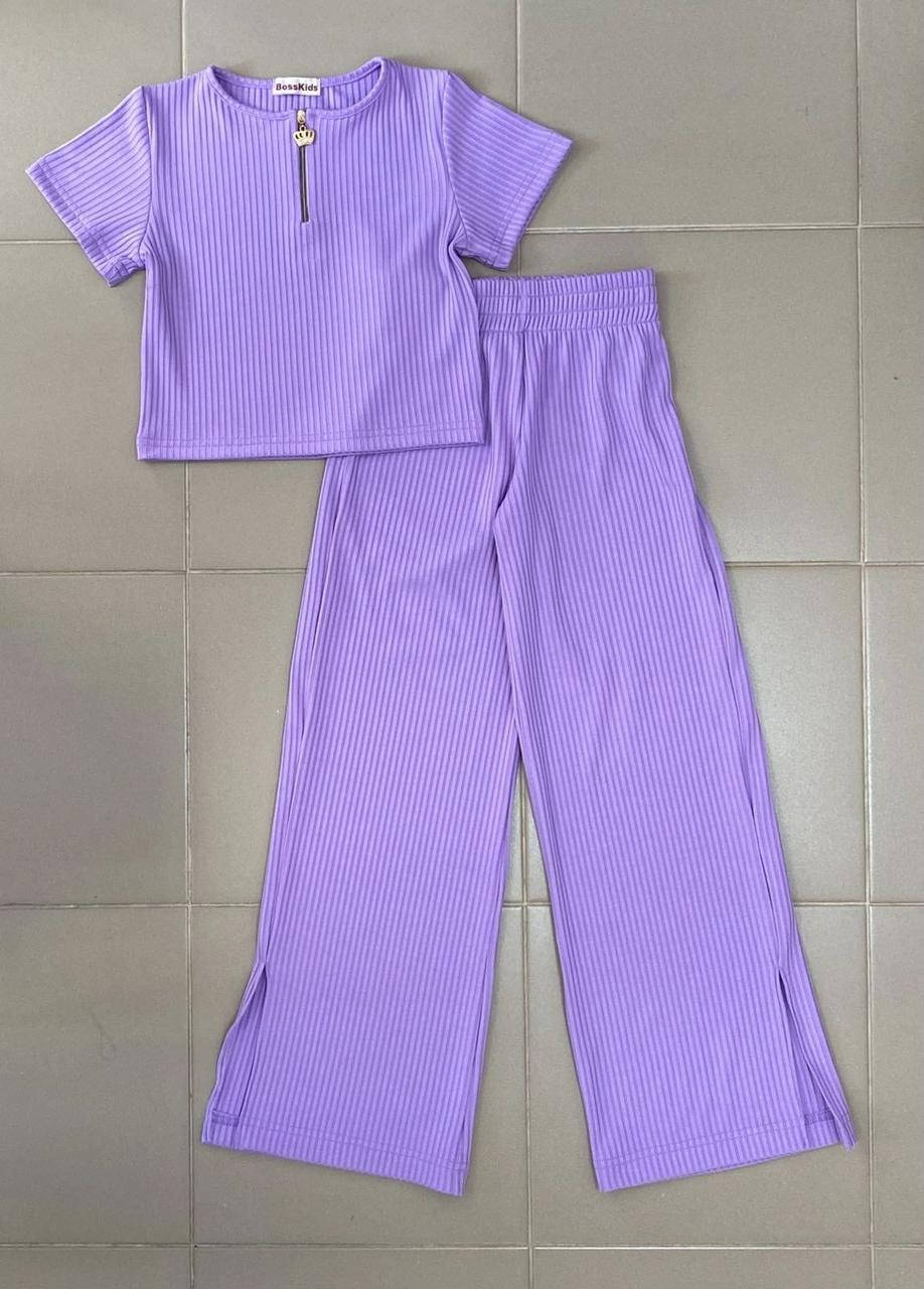 

Костюм однотонный для девочки штаны палаццо и футболка р. 134-158 Лавандовый