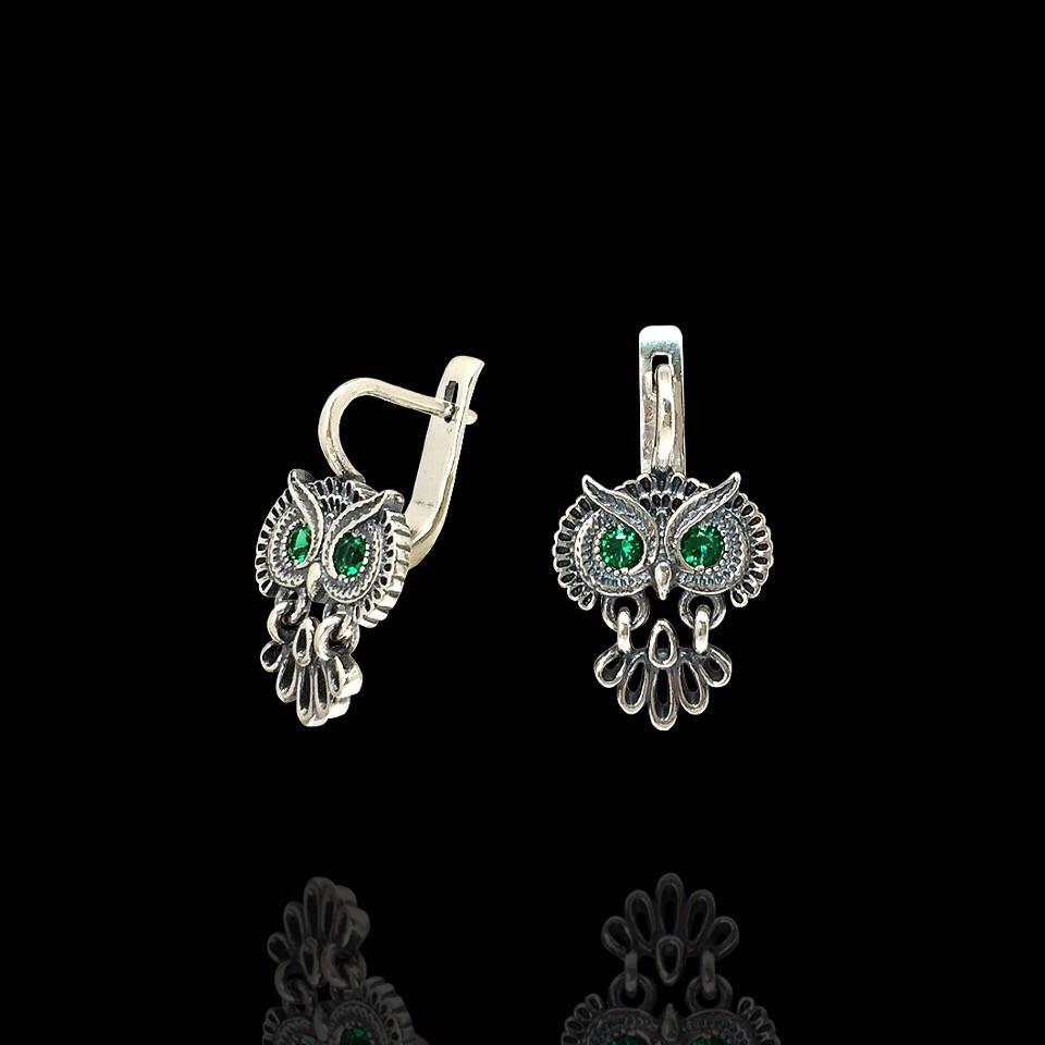 

Серебряные серьги "Сова" с фианитами