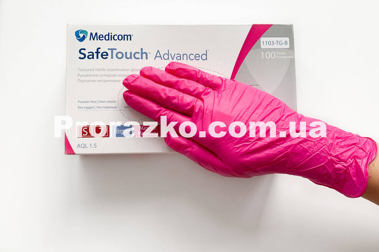 

Нитриловые перчатки Medicom SafeTouch Advanced Magenta, , (6-7), розовые, 100 шт, Белый