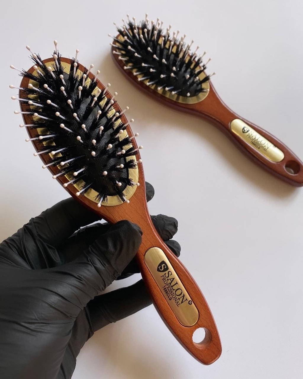 

Расческа массажка компактная с натуральным ворсом Salon, Комбинированный цвет