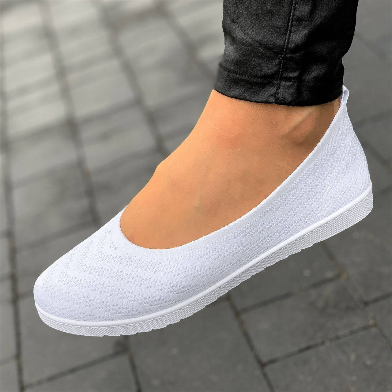 

Мокасины балетки женские белые тканевые летние (Код: М1679)