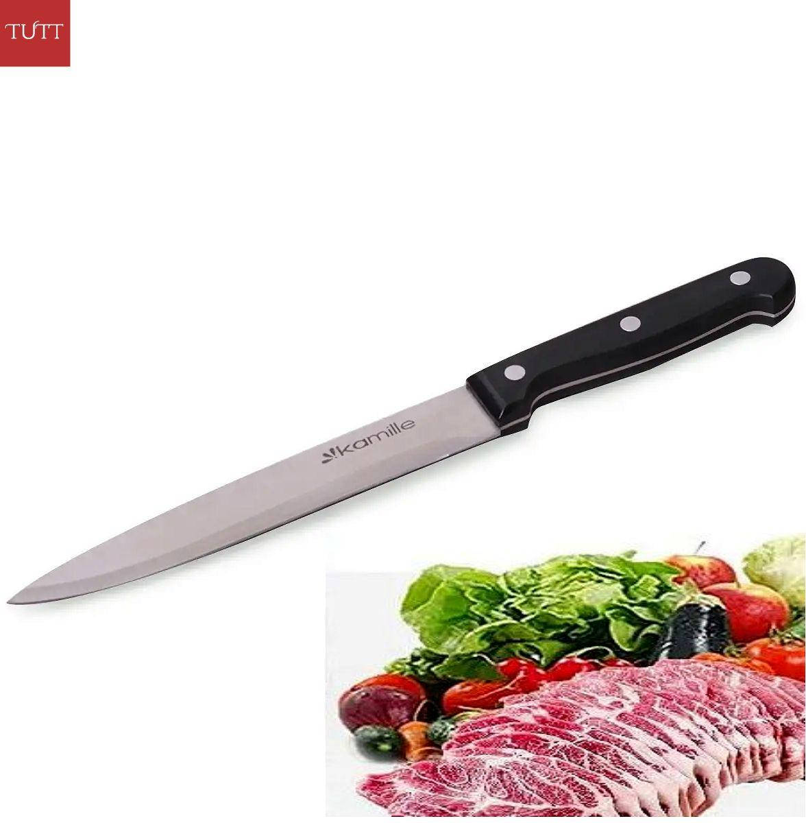 

Нож слайсерный Kamille 17,5см для мяса с бакелитовой ручкой KM-5107