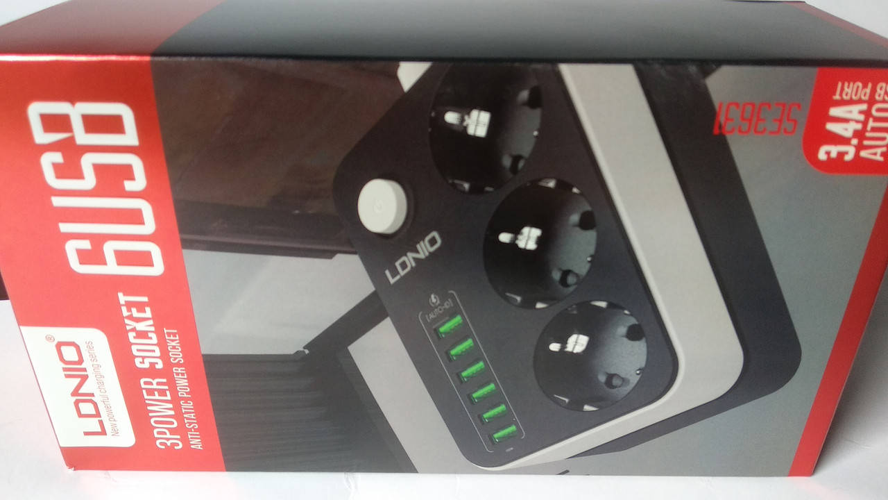 

Удлинитель сетевой фильтр Ldnio SE3631 3 розетки+6 USB