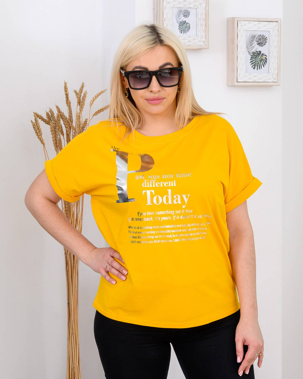 

Футболка женская горчичного цвета хлопок трикотаж Just Gaga! Размер 54, 3XL, Горчичный
