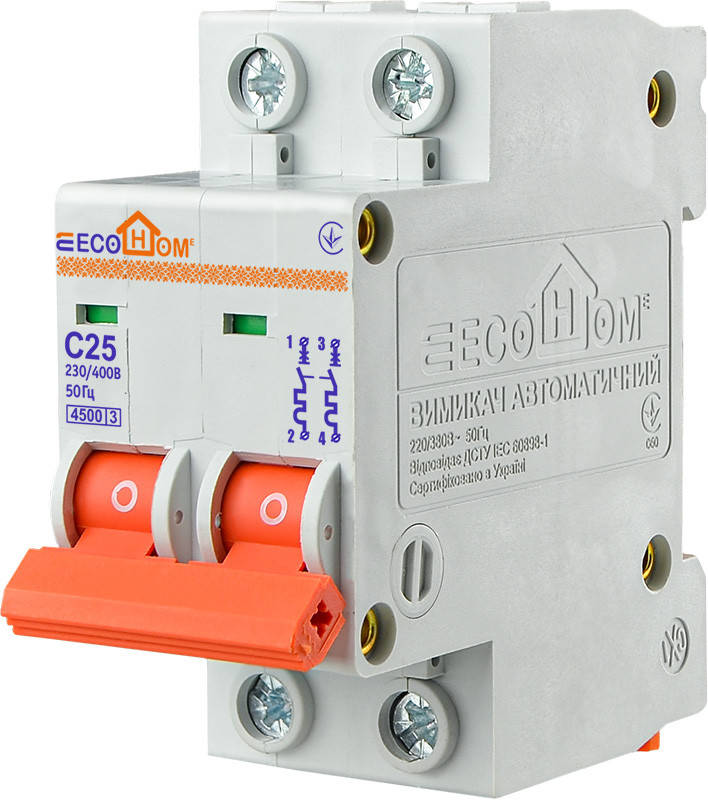 

Автоматический выключатель ECO 2p С 25A ECOHOME [ECO010020005]