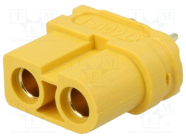 

XT60U-F Plug; DC supply; XT60; female; PIN:2; for cable; soldered; 60A; 500V
