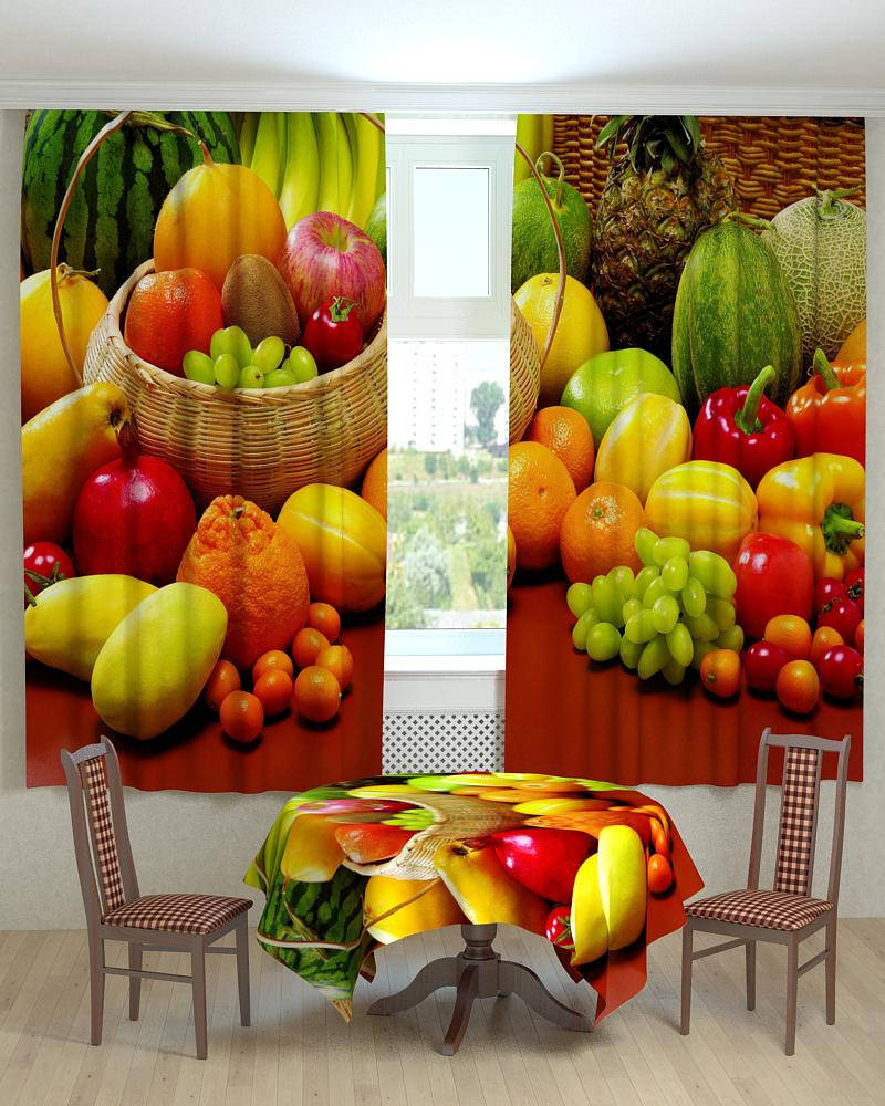 

Фотошторы для кухни 3D фрукты и овощи, Красный