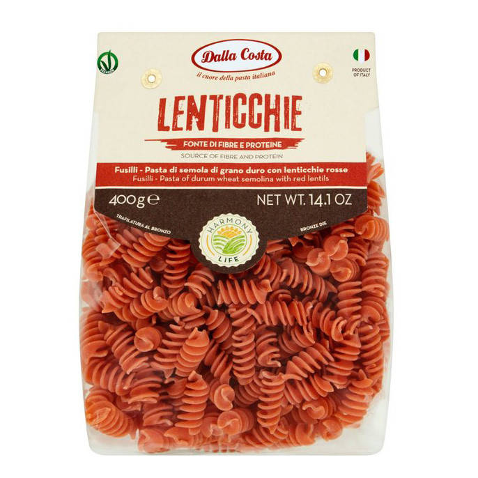 

Макароны DALLA COSTA Fusilli с красной чечевицей и томатом 400г, 12шт/ящ