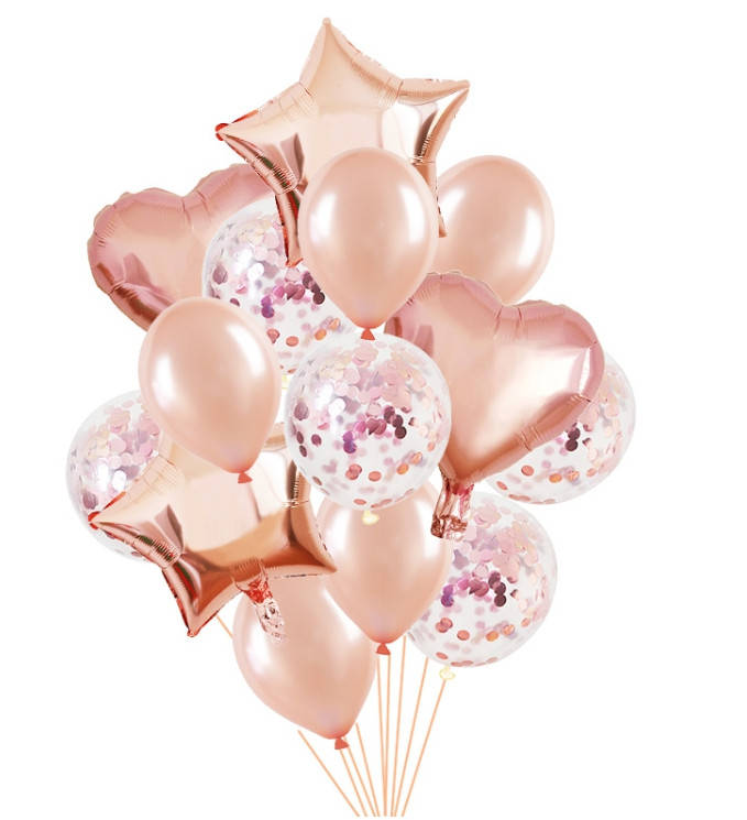 

Набор шаров "Розовое золото с конфетти" , 14 шт