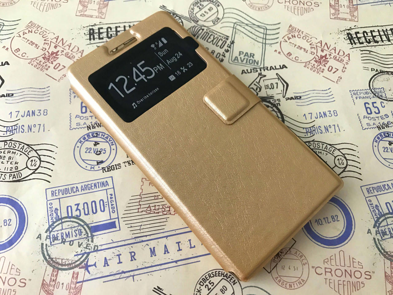 

Кожаный чехол книжка для Huawei Ascend P6 золотистый