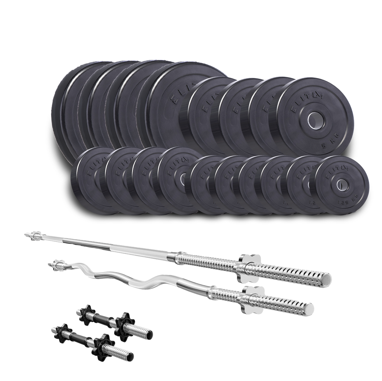 

Набор силовой для жима Elitum Titan 94 кг с прямым и W-образным грифом + 2 гантельных, Черный