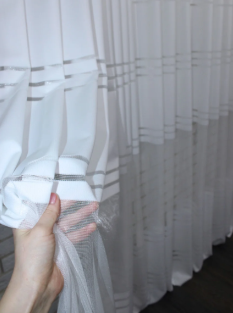 

Тюль в полоску, довжина 2.8 м, жаккард. Колір білий, Белый