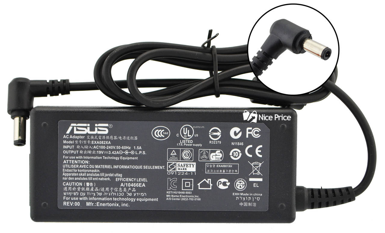 

Блок питания для ноутбука Asus (19V 3.42A 65W) 5.5x2.5 мм + кабель питания (2094)