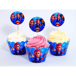 

Набор для капкейков: "Бравл Старс" (6шт/уп) в кексы (топперы и накладки на корзинки)(Картон) -