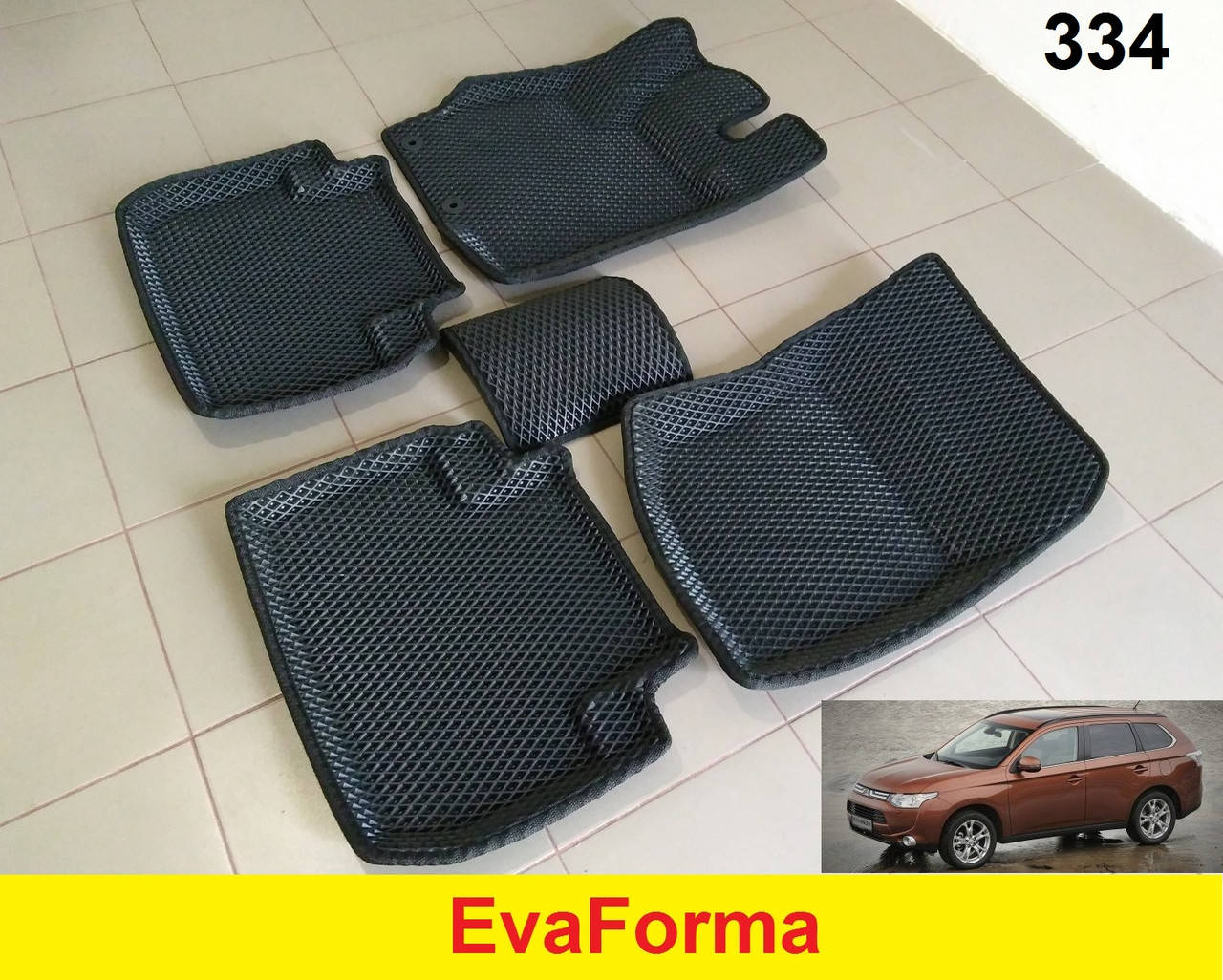 

3D коврики EvaForma на Mitsubishi Outlander 3 '12-21, коврики ЕВА, Черный