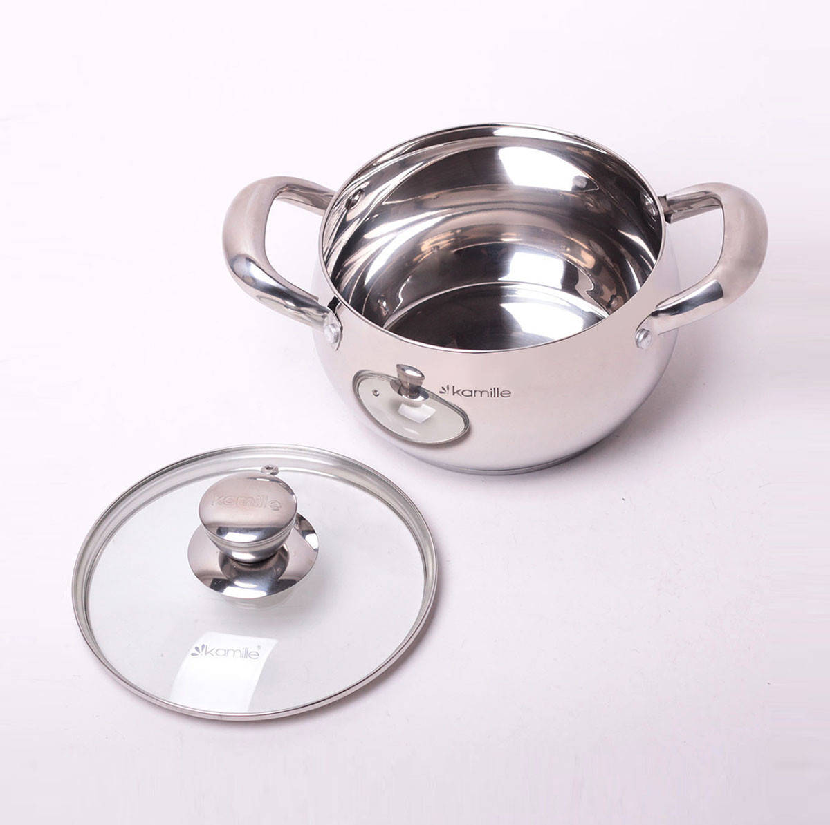 

4012S Кастрюля Kamille 2.9л из нерж. стали с крышкой и полыми ручками