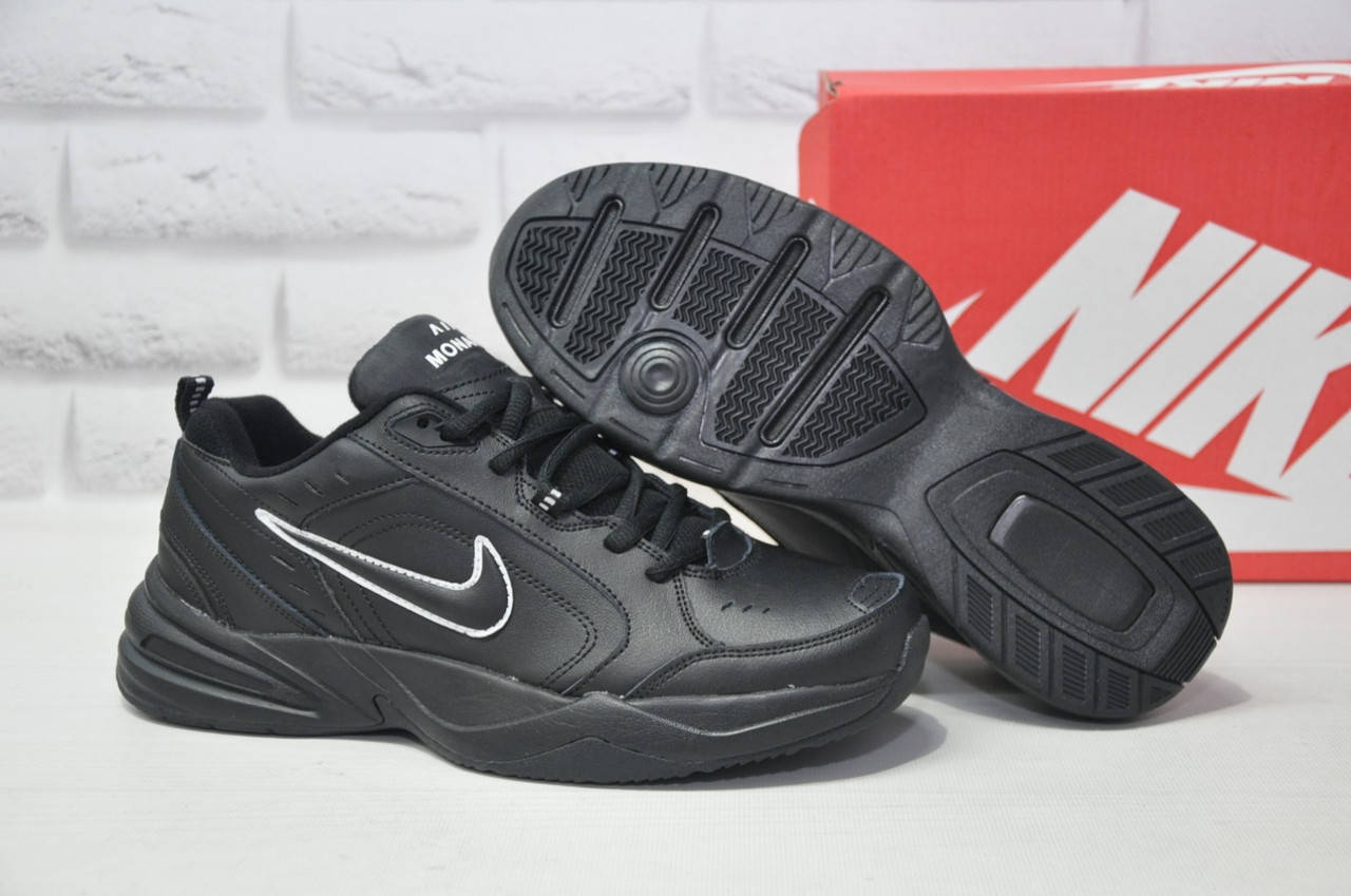 

Черные мужские кроссовки Nike Air Monarch black кожа 45, Черный