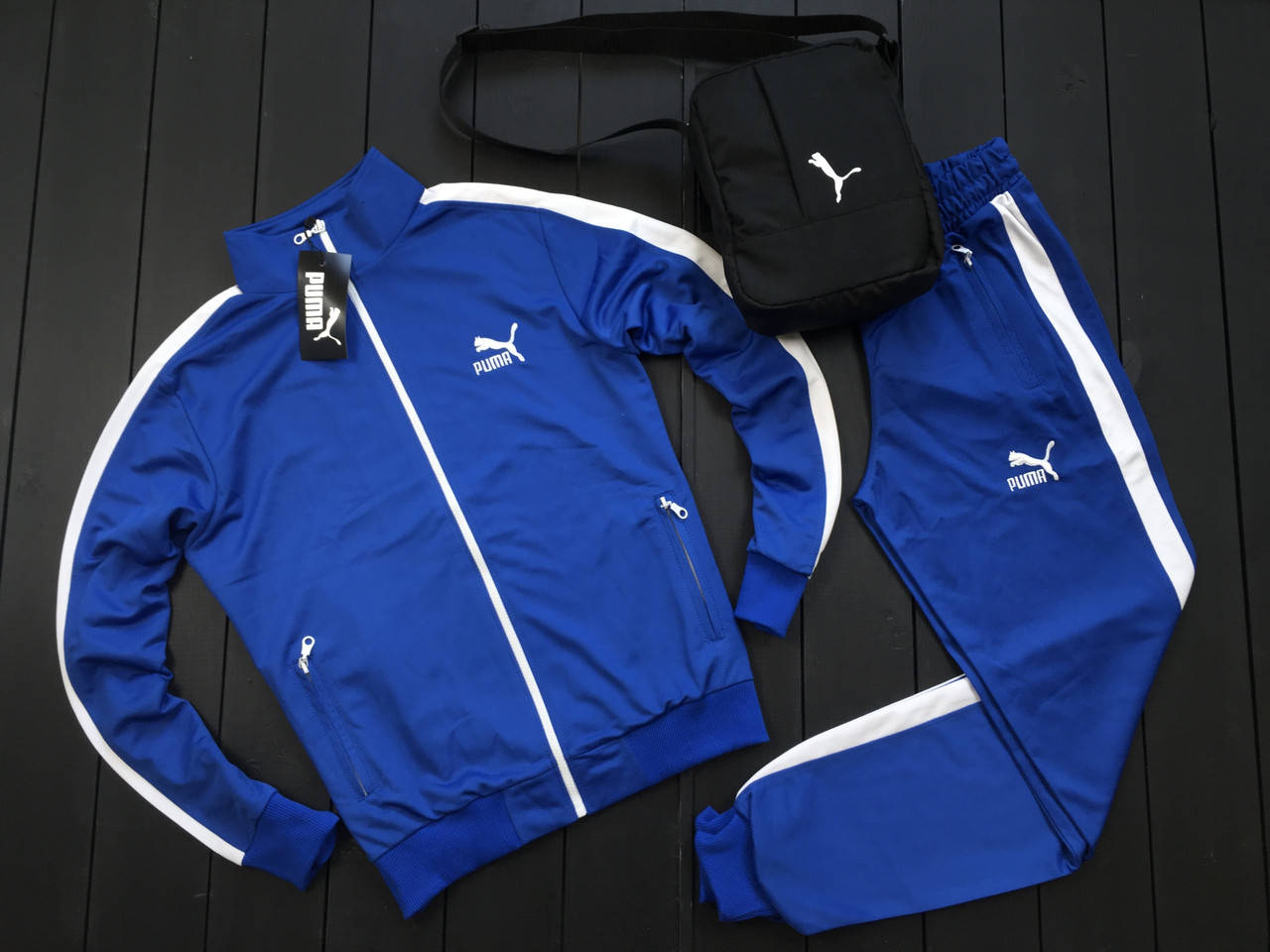 

Спортивный костюм мужской Puma синий с лампасами | Олимпийка + Штаны Пума осенний весенний ЛЮКС качества