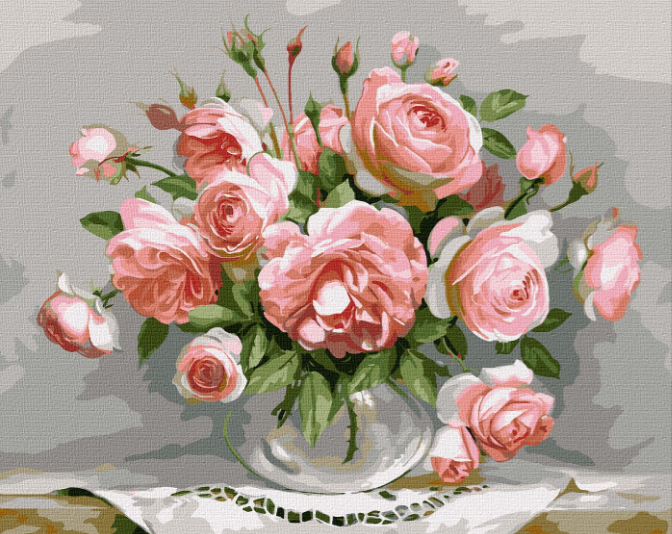 

Набір для розпису по номерах. "Троянди в скляній ваз" 40х50см