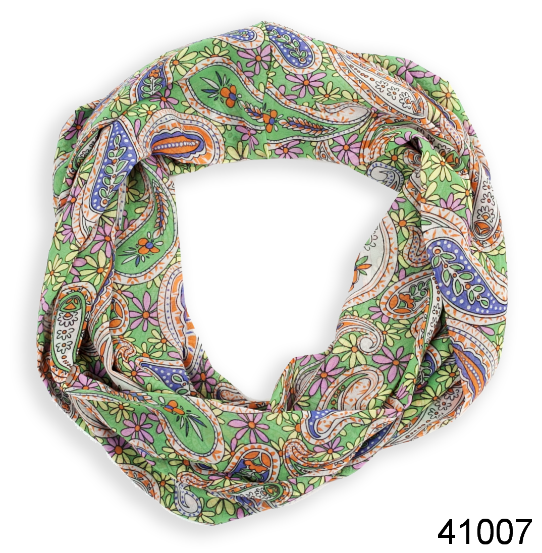 

Шарф снуд женский легкий из шифона с цветочным принтом и растительными узорами цвет зеленый, Зелёный