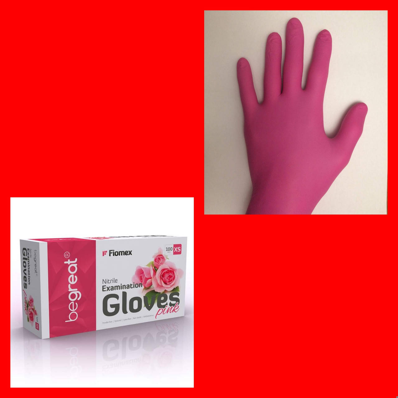 

Рукавички,нітрилові,рожеві "Begreat" (Fiomex)100шт,"XS"