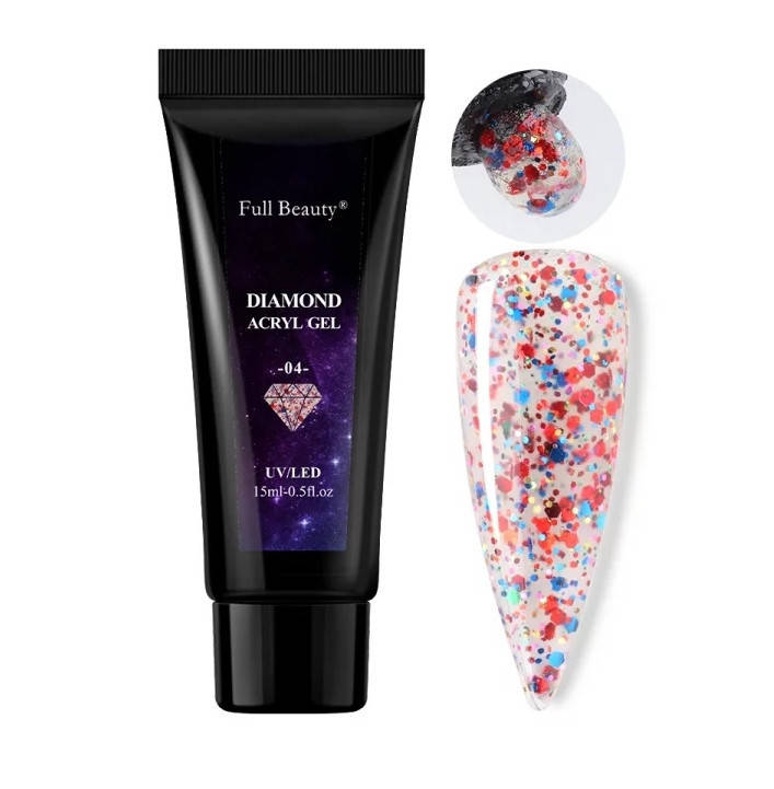 

Full Beauty Полигель с шиммером акригель для наращивания укрепление ногтей с блестками Акрил гель Красный 04
