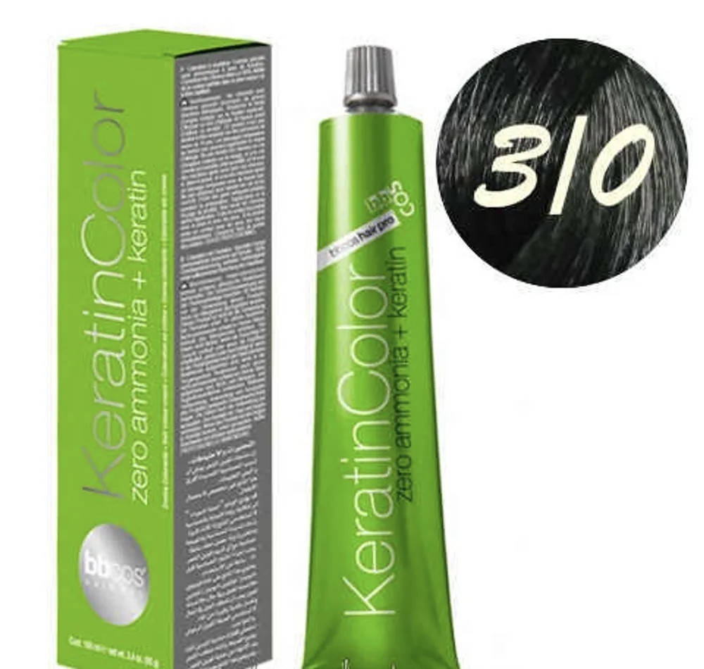 

3/0 Крем-краска для волос безаммиачная BBCOS Keratin Color каштановый темный 100 мл