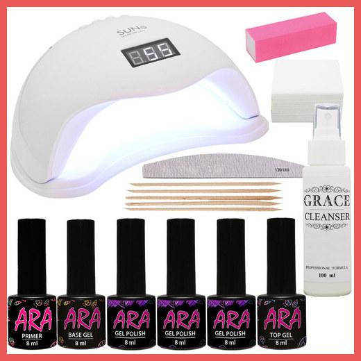 

Набор для покрытия ногтей гель-лаком Ara Старт + лампа SUN 5 UV/LED 48W White