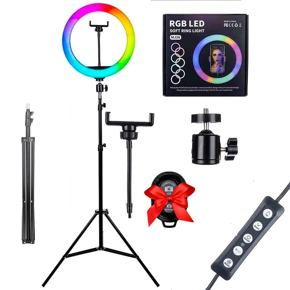 

Кольцевая лампа RGB MJ260 26см + Подарок Штатив для кольцевой лампы 0.66-2 м + Пульт для селфи