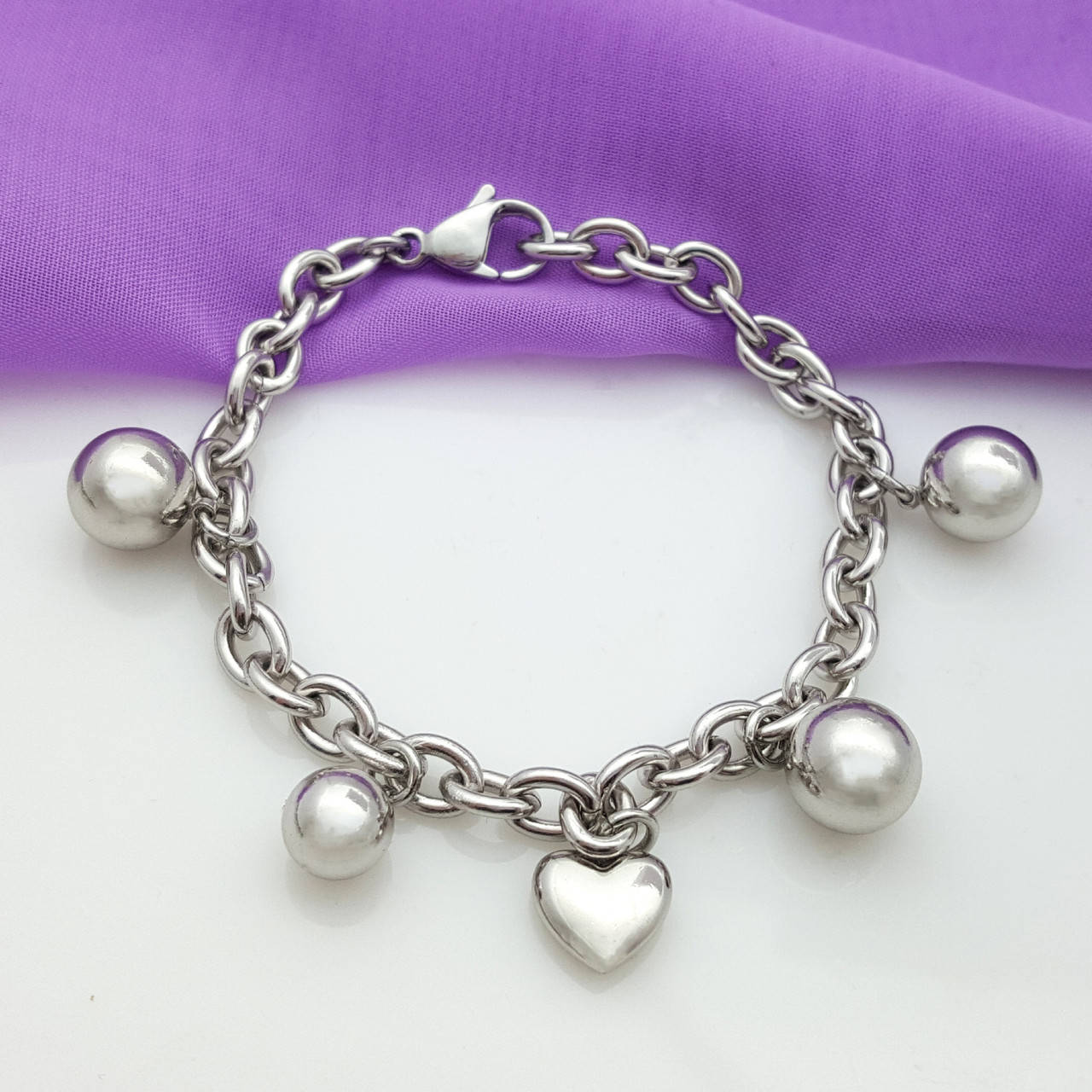 

Браслет медсплав Xuping, Массивная Цепочка с подвесками, р.18, родированный