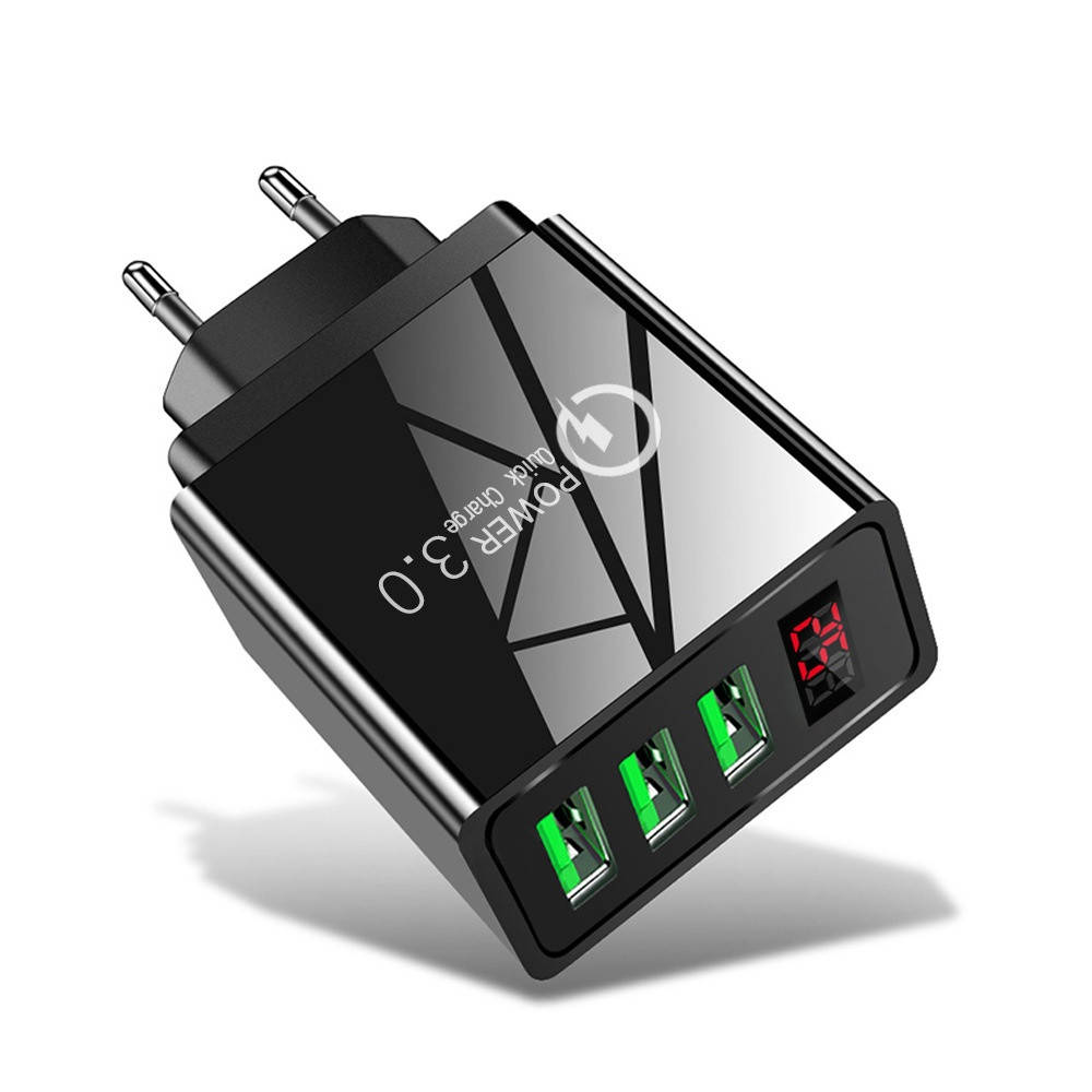 

Сетевое зарядное устройство QC-07 QC3.0 3 USB 3.1A с LED дисплеем чёрное, Черный