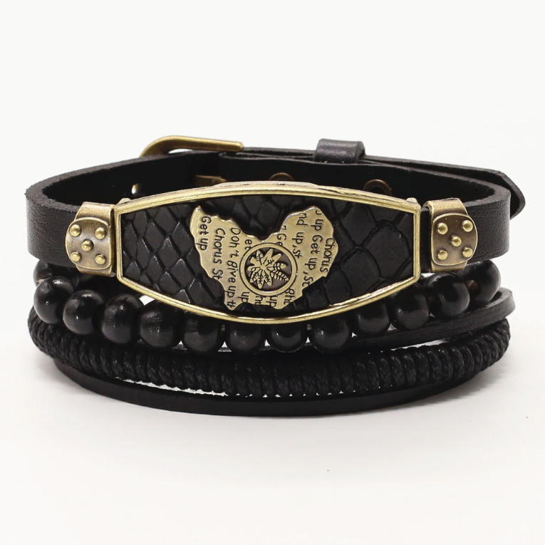 

Браслет мужской кожаный с Африкой AFRICA коричневый широкий комплект