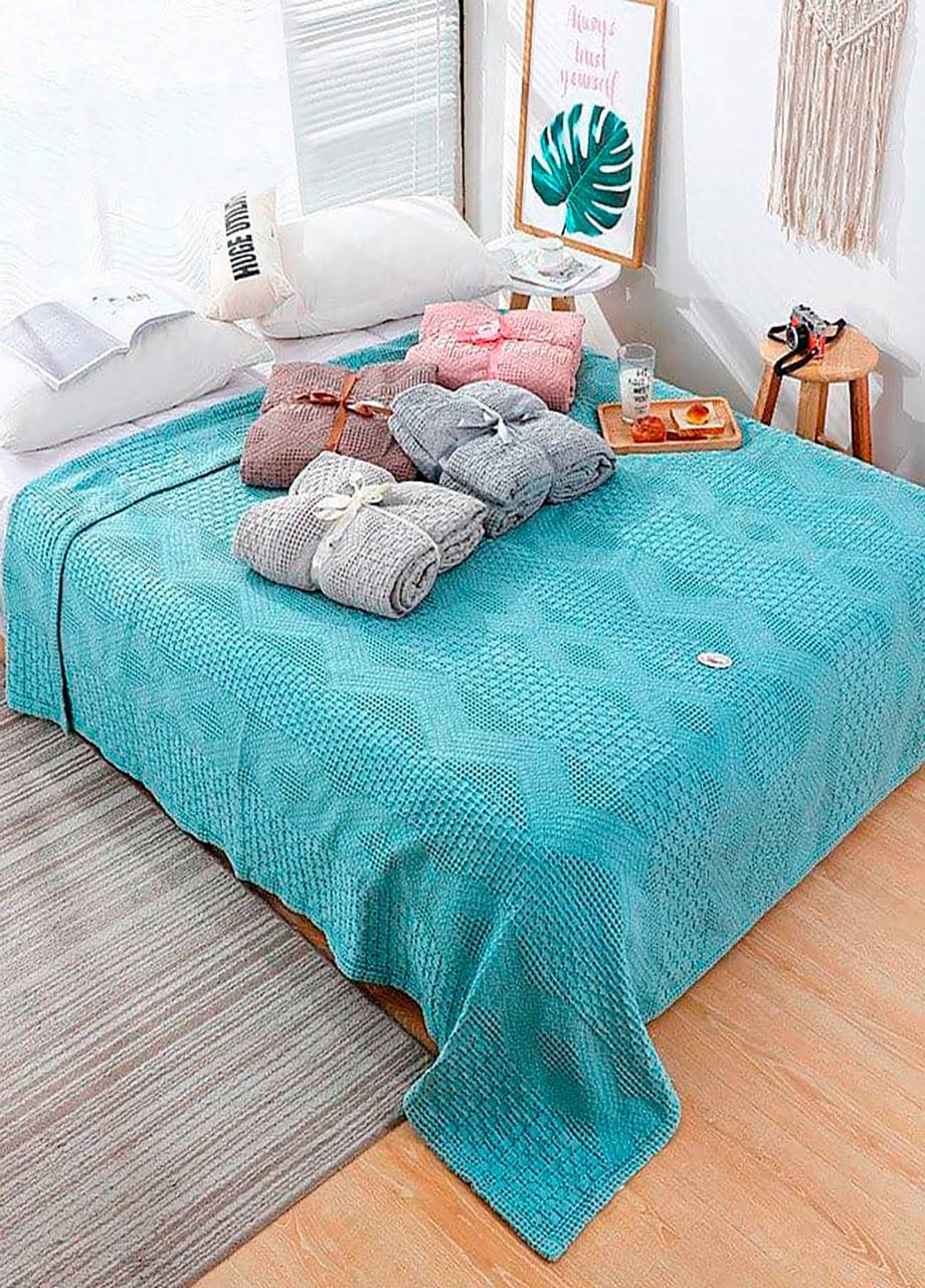 

Вафельное простынь-покрывало Пике морская волна HomeBrand 160 x 220 см, Голубой