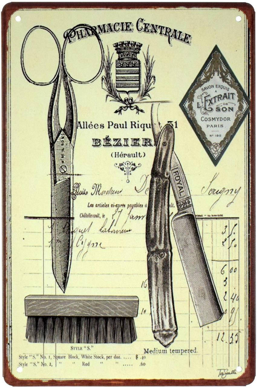 

Металлическая табличка "Барбершоп (Центральная Аптека) / Barber Shop (Pharmacie Centrale)" (ms-001649)