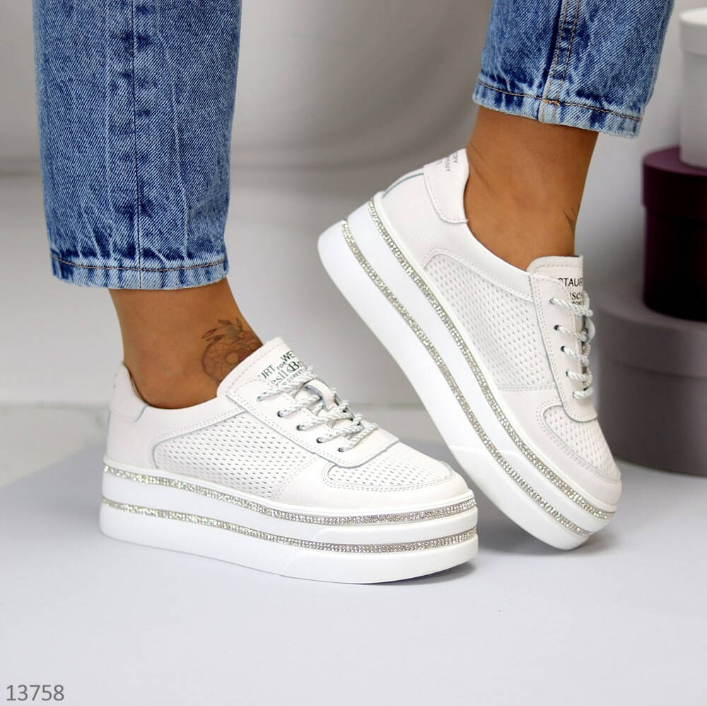 

ТОЛЬКО 39р. Белые кожаные женские кроссовки на платформе 39р-24,5 см код 13758, Белый