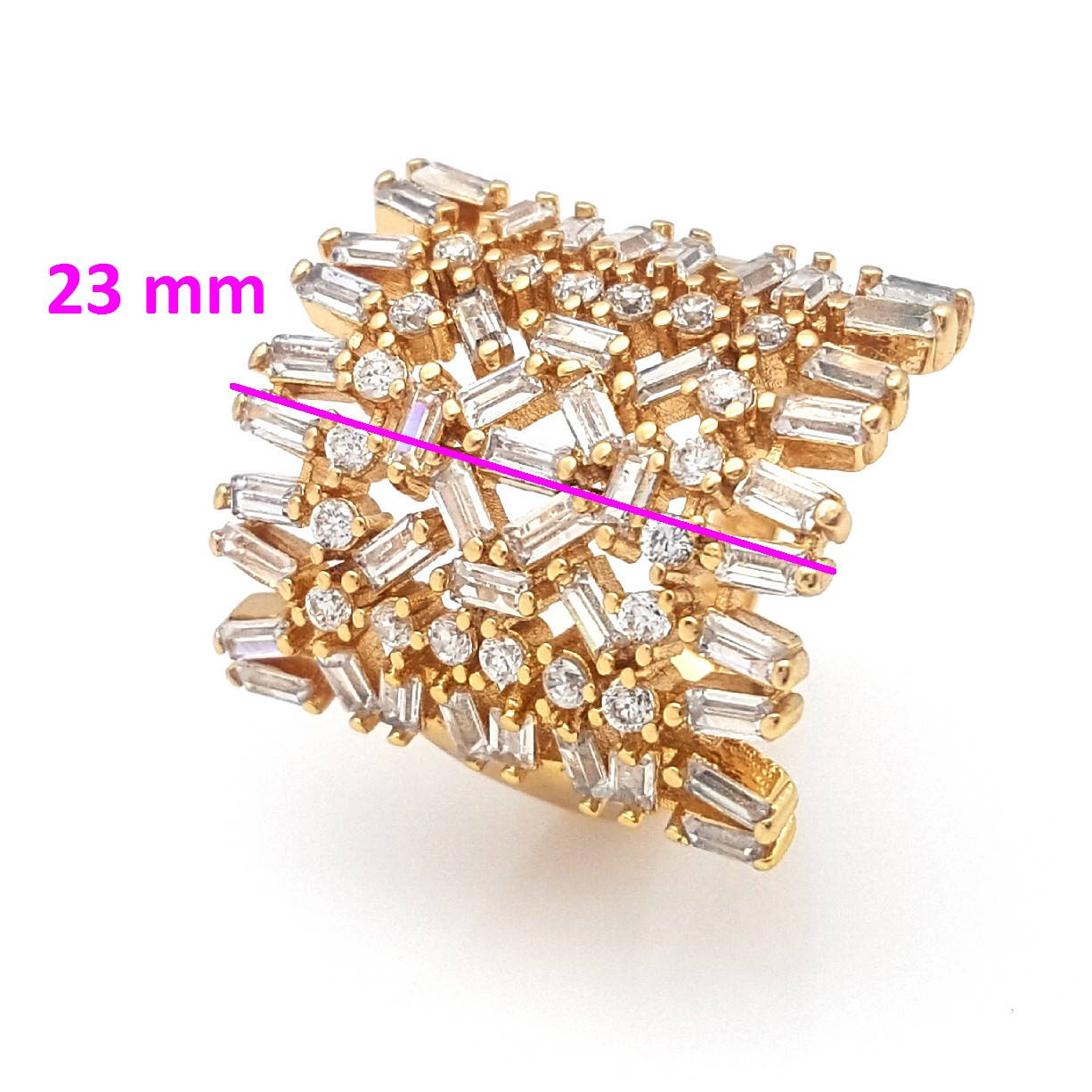 

Кольцо Массивное, с багетним цирконием, р. 18,5 р. 19,5, позолота Xuping, 18К