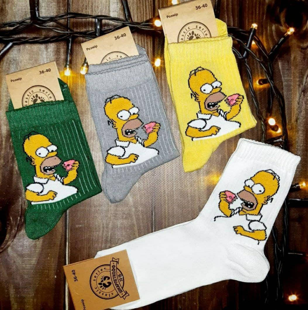 

Модные белые высокие носки с принтом Гомер - носки прикол Симпсоны