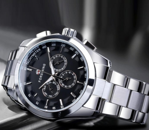 

Часы механические с металлическим ремешком, Мужские классические часы с автоподзаводом серебряные