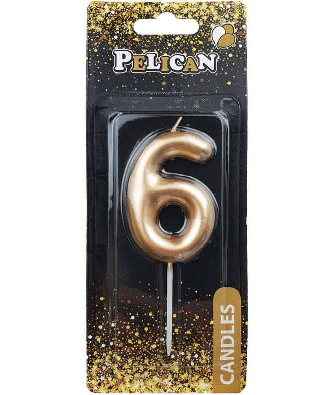 

Свеча для торта "6" золотой 6см