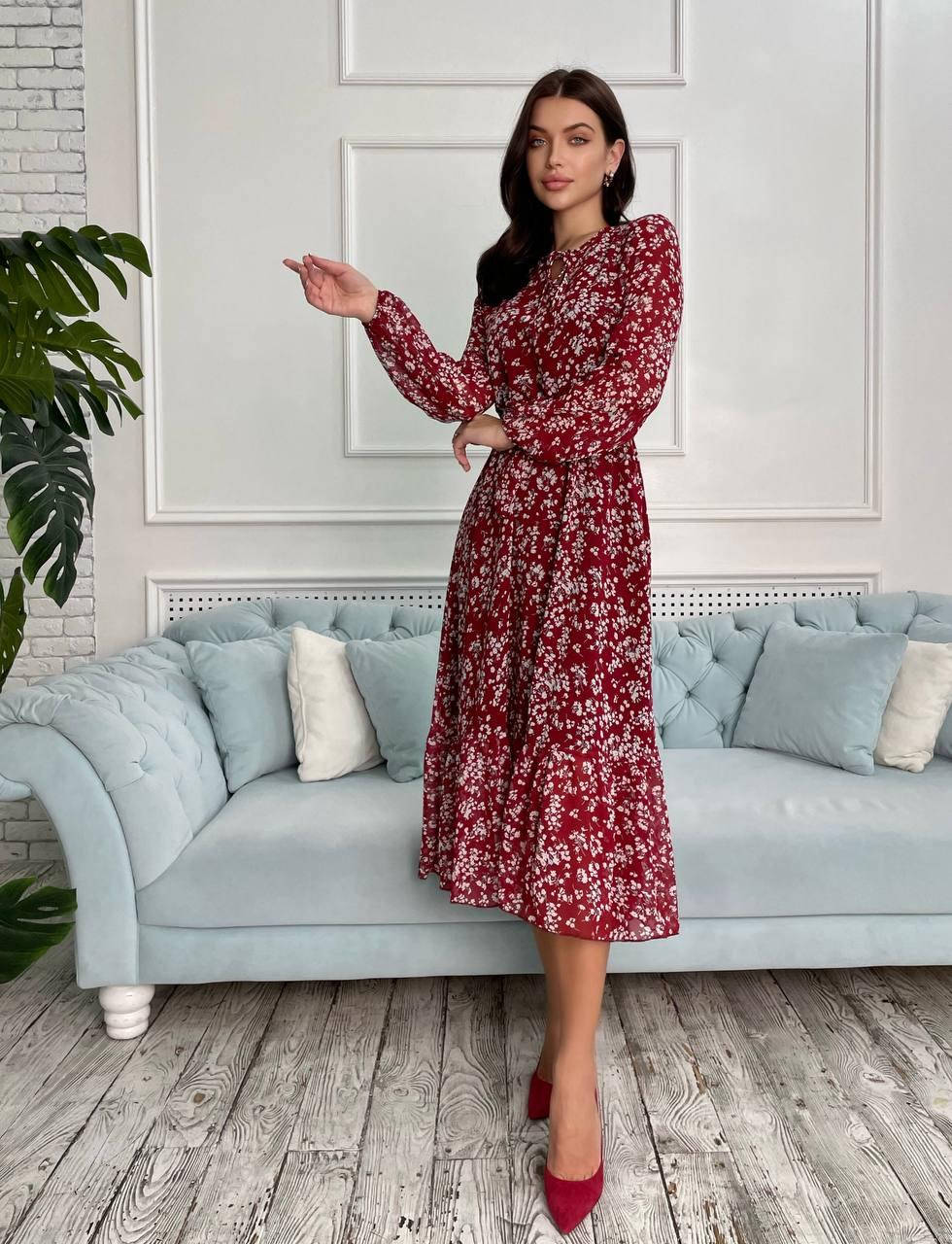 

Женское шифоновое платье длины миди р: S; M; L; XL