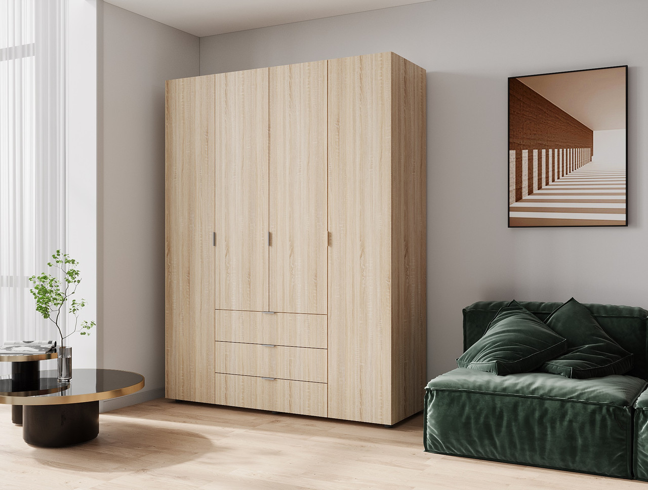 Розпашна Шафа для одягу Doros Гелар Дуб Cонома 4 ДСП 155х49,5х203,4 (80397560) 3