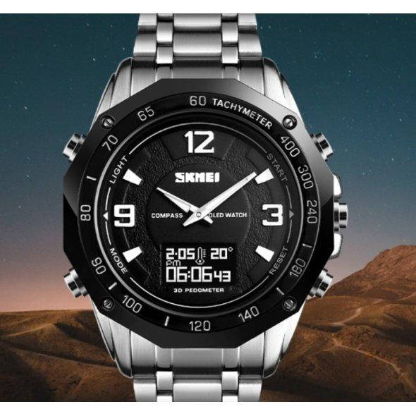 

Мужские наручные часы Skmei Kompass PRO ударостойкие Серебристые