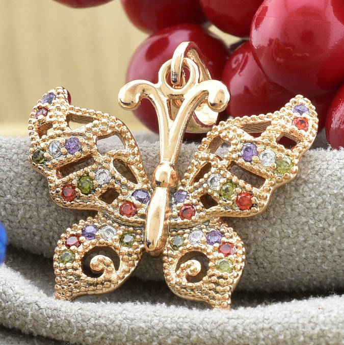 

Кулон для цепочки до 2 мм 80706 размер 25х22 мм вес 2.3 г разноцветные фианиты позолота 18К