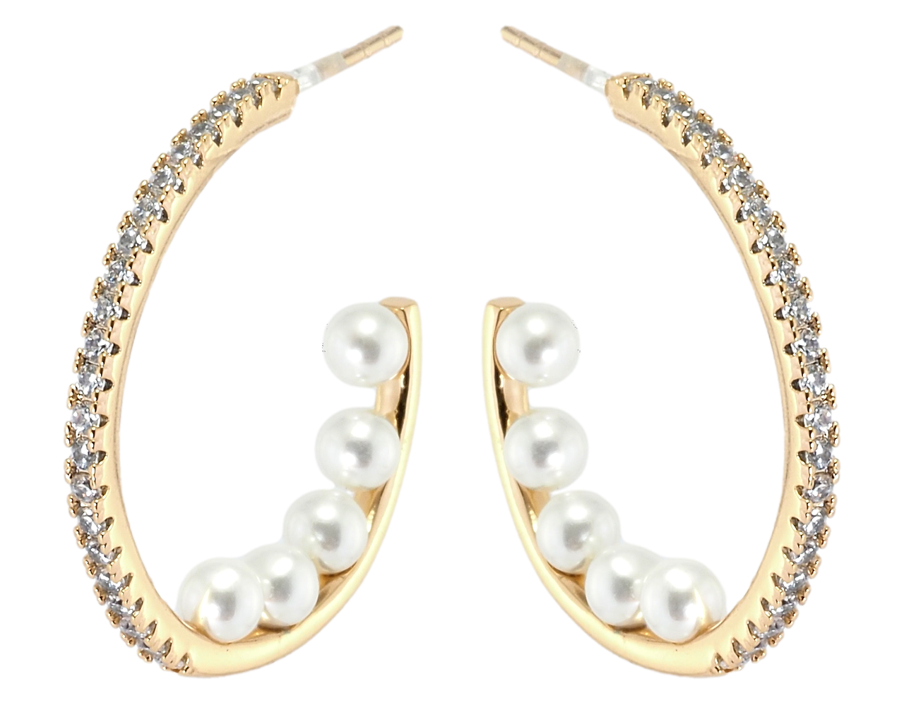 

Серьги Xuping Позолота 18K гвоздики (пусеты) "Кольца с дорожками циркония и жемчугом"