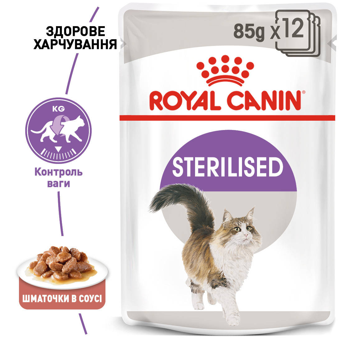 

Влажный корм Royal Сanin Sterilised для стерилизованных кошек (в соусе)0,085КГ 12шт