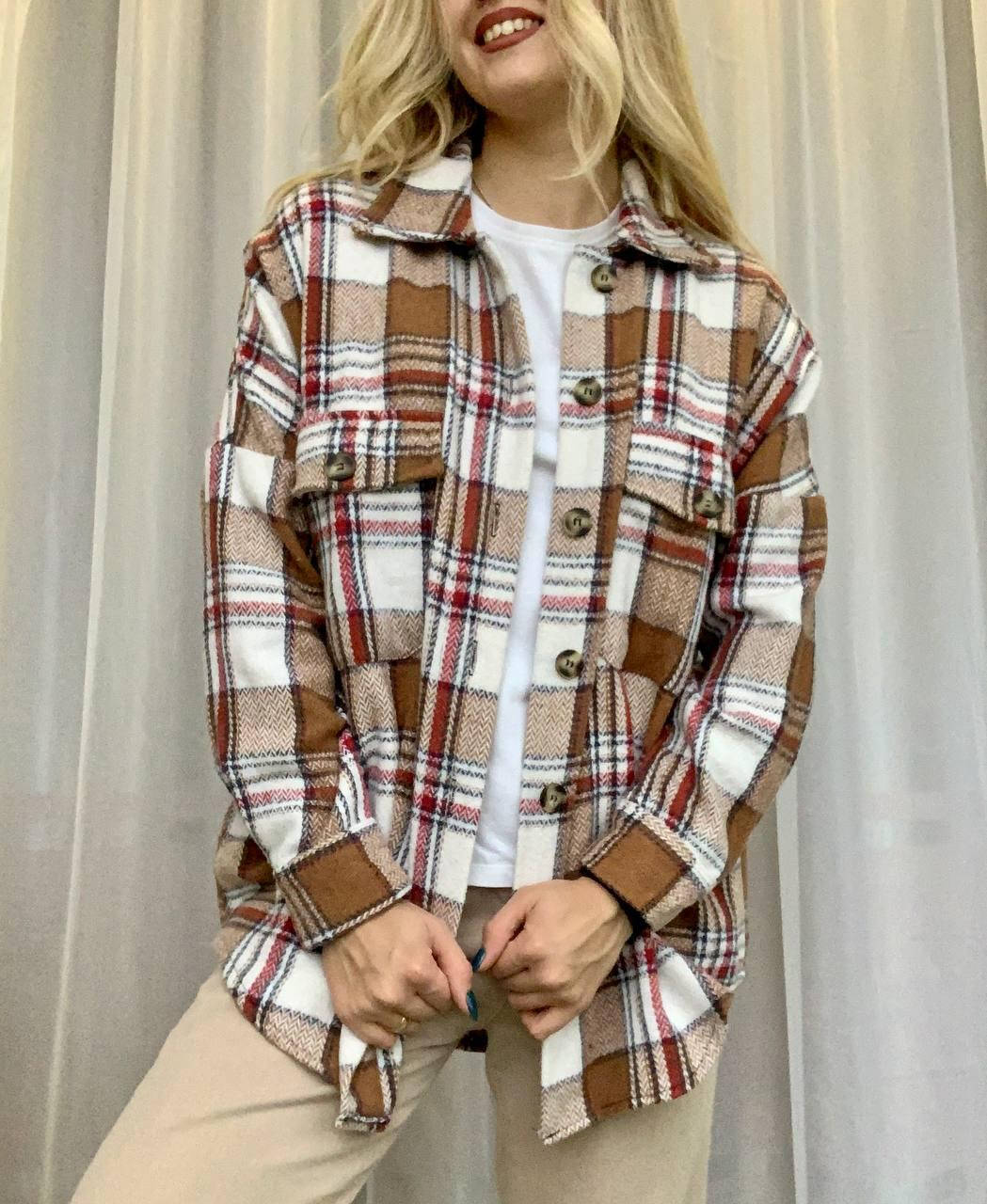 

Рубашка женская байковая в клетку Турция, Бежевый