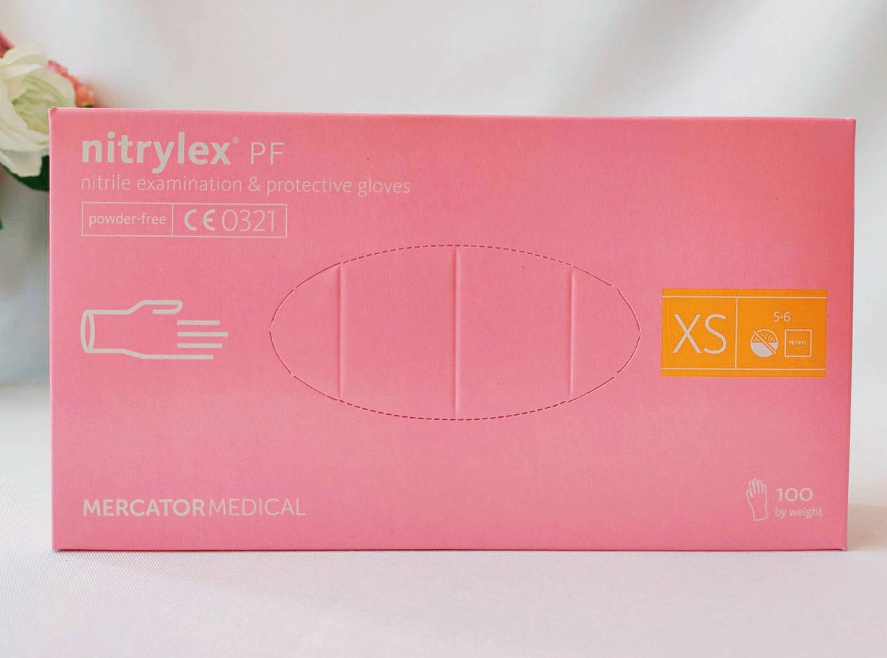 

Перчатки нитриловые неопудренные  (Nitrylex Pink )100шт/4,3г, Розовый