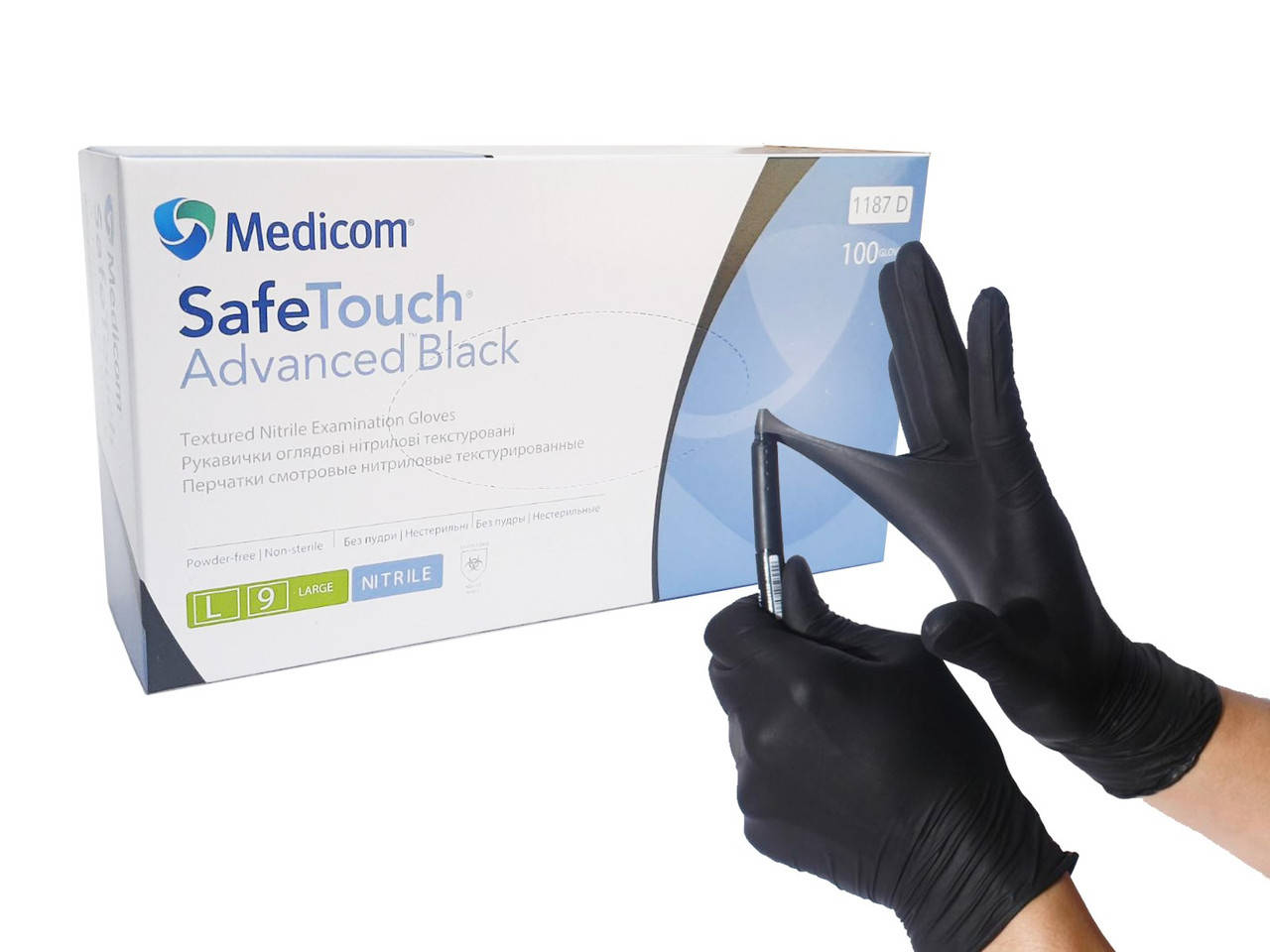 

Черные нитриловые перчатки Medicom SafeTouch Advanced Black 5 г (плотная) L (8-9), Черный