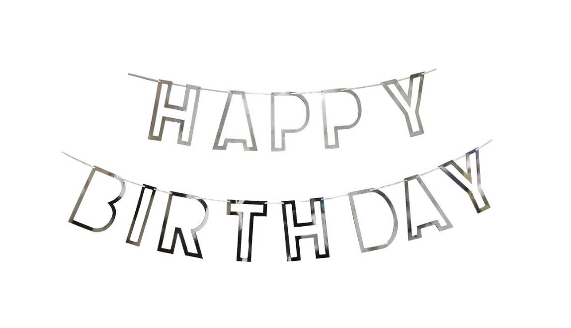 

Бумажная гирлянда Happy Birthday полая серебро, 2,5 метра