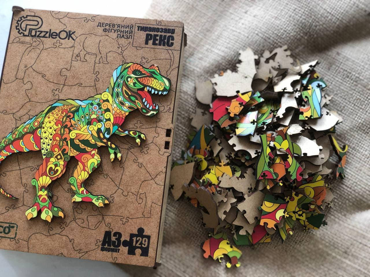 

Пазлы с дерева для взрослых и детей деревянные фигурные PuzzleOK Тиранозавр Рекс, формат А4 (PuzA4-00026)